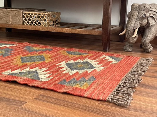 Vintage Handwoven, Wool and Jute Rug Handmade, Kilim Dhurrie Rug, Traditional Indian jute Area rug