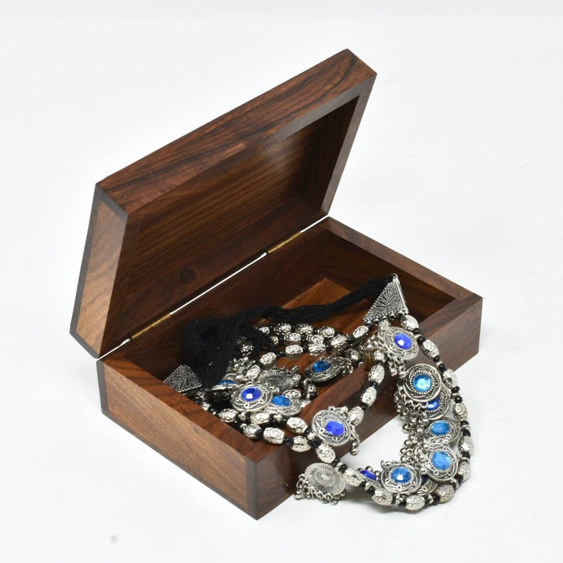 Hand Engraved Inlaid Brass Chips Wooden Box Owl Keepsake Jewelry Organizer &Storage